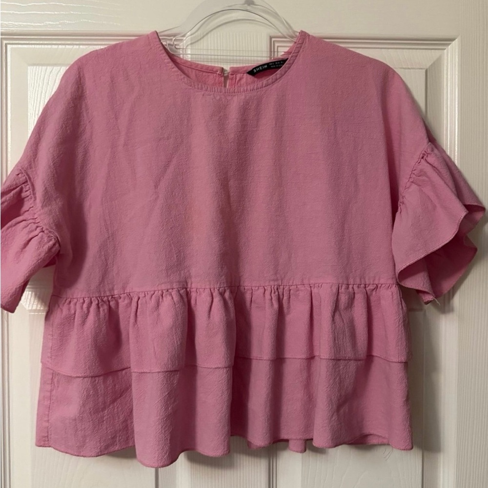 SHEIN Dusty Pink Ruffle Hem Blouse Size S